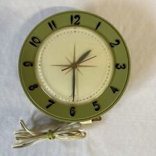 Vintage MCM ROBERT SHAW Atomic Lux Electric CLOCK, Green, Mid Century Mod WORKS picture