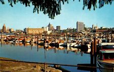 Vancouver BC Stanley Park view of Coal Harbour Bayshore Inn Boats Vtg Postcard picture