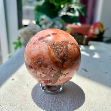 685g 80mm Natural Pink Agate Sphere Ball Quartz Crystal Healing Reiki 3th picture