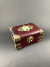 Vintage Small Chinese Jewelry Box Decorative With Jade Carving On Lid W/lock&key picture