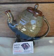 VTG 3-4 cup Nizhoni Pottery Romaine Begay Teapot Brown w Blue & Green Cool Shape picture