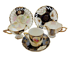 Vtg Lot Of 3 China Porcelain Teacups & Saucer Sets Lefton & Ucagco Lusterware picture