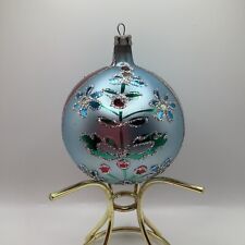 Vintage Mercury Glass & Mica Design Satin Blue Christmas Ornament Poland picture