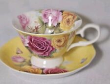 STECHCOL Gracie Bone China Roses & Butterfly Set Footed Tea Cup & Saucer NEW picture