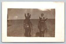 RPPC Two Young Boys Riding Mules CLASSIC Image VINTAGE Postcard 1466 picture