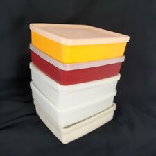 Tupperware Sandwich Keepers Lot of 2 Yellow and Red with Clear Lids Vintage picture