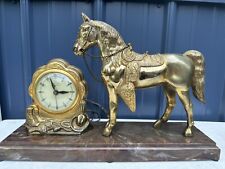 United Self Starting Vintage Horse Clock Bakelite Base Gold/ Bronze picture