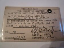 1945 WASHINGTON NAVY YARD CIVILIAN PASS I.D. CARD - BOX S picture