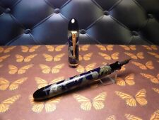 Vintage Fountain Pen-Indigo Blue & Pearl Grey Marbled-14K Gold Nib-Italy 1940s picture