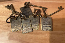 Hotel Motel Room Key Tag Skeleton Brothel Brass Patina Collector SET x5 Western picture