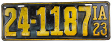 Vintage Iowa 1923 License Plate County 24 Car Man Cave Wall Decor Collector picture