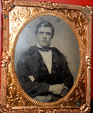 1/9th Size tintype of young man in brass mat/frame picture