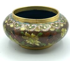 Vintage Cloisonné Brass Dish Trinket Dish Red Ground Brass Floral Yellow Green picture