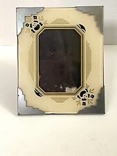 Vtg Art Deco 3x4 in. Picture Frame Reverse Painted w/Gold & Black Accents picture