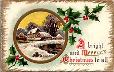 Vintage C. 1910 A Bright And Merry Christmas To All Snow Home Pond Postcard MA picture