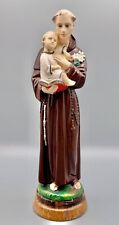 VINTAGE 11.5” WOOD HAND CARVED SAINT ANTHONY OF PADUA w/JESUS STATUE ITALY picture