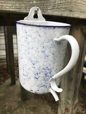 EXTREMELY RARE “SNOW ON THE MOUNTAIN”BLUE & WHITE ANTIQUE WATER-CAN GRANITEWARE picture