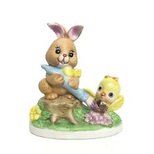 Vintage Russ Berrie Easter Bunny Poreclain Figurine Painting Baby Chick Rabbit picture