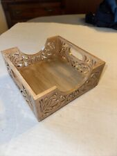 Handmade Napkin Holder Tray Laser Art Hand Carved Unique Wood picture