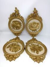 Set of 4 Vintage 1977 Syroco Round Flower Wall Decor Plaques picture