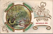 Vintage SECKMAN Missouri Embossed Greetings Postcard Bridge Scene / 1911 Cancel picture