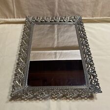 Vintage Vanity Mirror 15x10 Metal Gold Tone Filigree Frame  picture