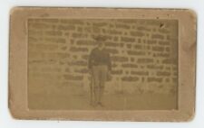 Antique CDV Circa 1900s Incredible Image of Soldier With His Gun by Brick Wall picture