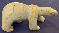 CARVED SOAPSTONE POLAR BEAR 8”x4”x3” Blue/Green Natural Accents Signed ET III picture