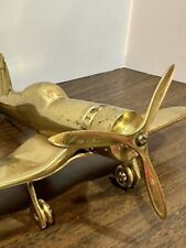 Vintage Brass Airplane Heavy Very Nice 7” Long With 8” Wing Span EUC picture