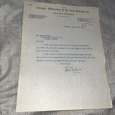 Antique 1915 Letter Chicago Milwaukee St Paul Railway Auditor to Topeka Santa Fe picture