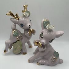 Vintage Wales MCM Porcelain Japan Pink Reindeer Floral Rhinestones Gold Antlers picture