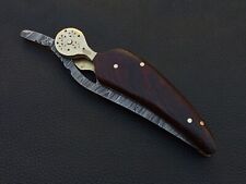 DAMASCUS STEEL CUSTOM MADE POCKET FOLDING KNIFE ROSEEWOOD HANDLE W/SHEATH J977 picture