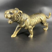 Vintage MCM Style Large Brass Colored Prowling Tiger Figurine Sculpture 15.5” picture