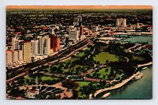 Linen Postcard Miami FL Florida Aerial View Bayfront Park Skyscrapers picture