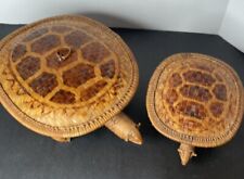 VTG Woven Wicker Turtle Basket Box Lid Chinese Folk Art Rare Tortoise Set 2 picture