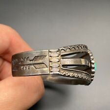 Vintage Navajo Austin Ike Wilson Turquoise Hand Stamped Silver Bracelet 6-3/8
