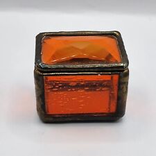 Vintage Farber Glass Trinket Box Orange Signed 1997  picture