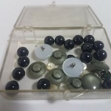 Vintage Plastic Box Of 5 Different Grey Black Off White Buttons And Snaps 33 Pcs picture