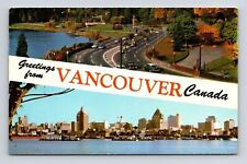 Greetings From Vancouver BC British Columbia Canada Dual View Postcard PM Cancel picture