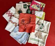 Vintage 40s Hand Embroidered Linen Tea Towel Lot  picture