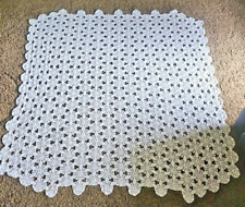 Vintage Crochet Floral Bedspread or Table Cloth 77 X 80 Thick NO STAINS picture