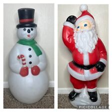 Lot Of 2 Vintage Blow Molds  Frosty Snowman Waving Santa 34” Please Read picture