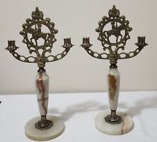 Vintage1930s 2 sets of Church/Alter Candle Holder Gilded Brass, Marble Base Rare picture