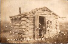 RPPC Pioneer School House Log Cabin Students Teacher Real Photo Postcard UNP  picture