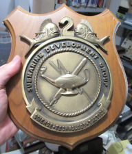 Vintage US Navy Submarine Development Group Solid Brass Plaque On Wood Shield #2 picture