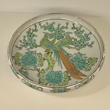 Vintage handpainted porcelain green gold Imari Floral peacocks bowl Japan picture