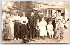 RPPC English Shepherd? Dog Joins in Extended Family Pic by Car~8 Adults 2 Kids picture