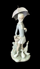 Retired LLadro Spain Figurine # 4510 GIRL WITH UMBRELLA & Ducks Glossy picture