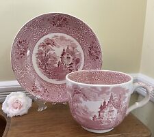 RARE c1893 Antique Adams “Roselle” Large Cup & Saucer English Countryside in Red picture