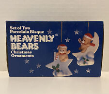 1986 Set Of 2 Christmas Porcelain Bisque Heavenly Bear Ornaments Vintage picture